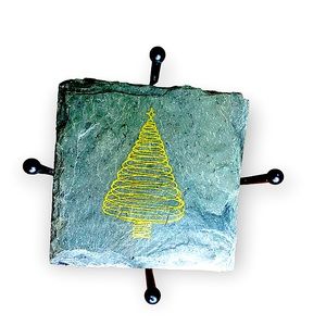 New Slate Stone Gold Christmas Tree Drink Coaster Set